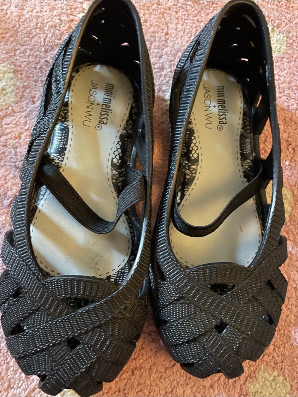 Mini Melissa Black Woven Ballet Flats with Elastic Strap